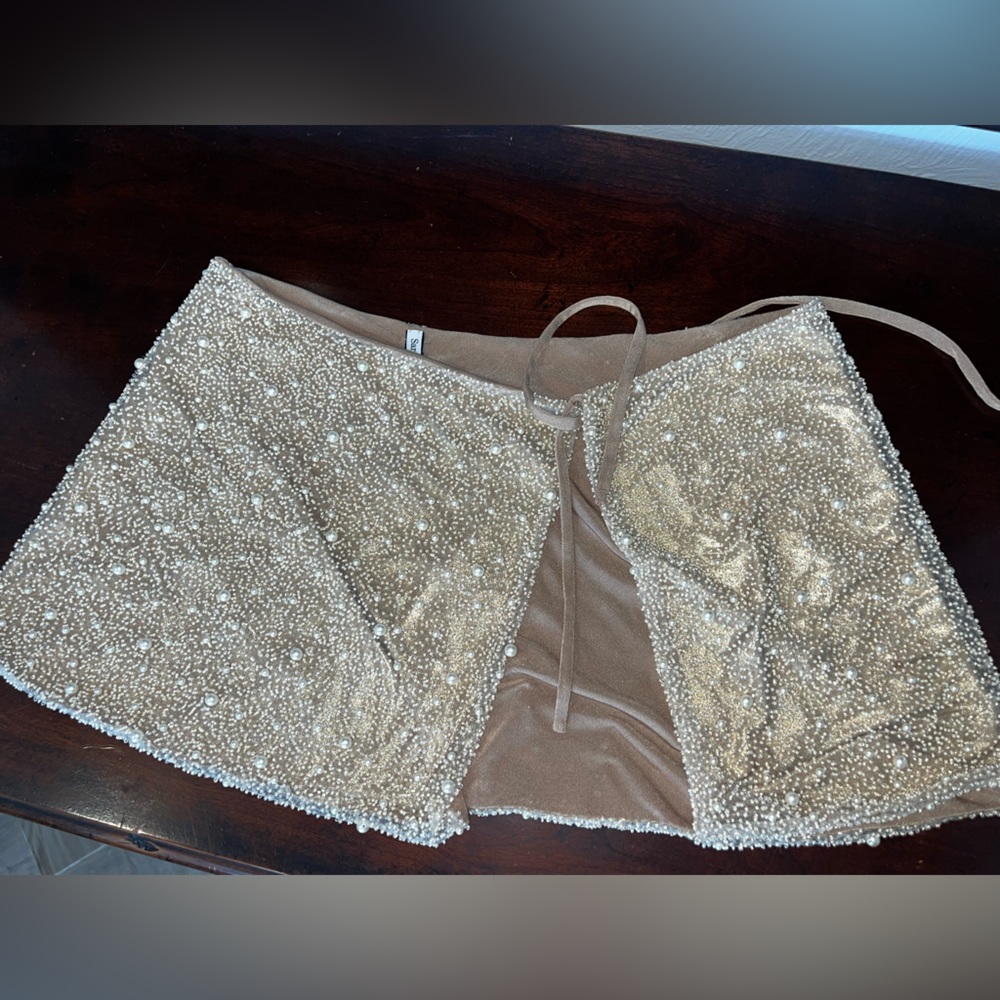 Sara Cristina Pearl Beaded Bridal Sarong Skirt with Ties